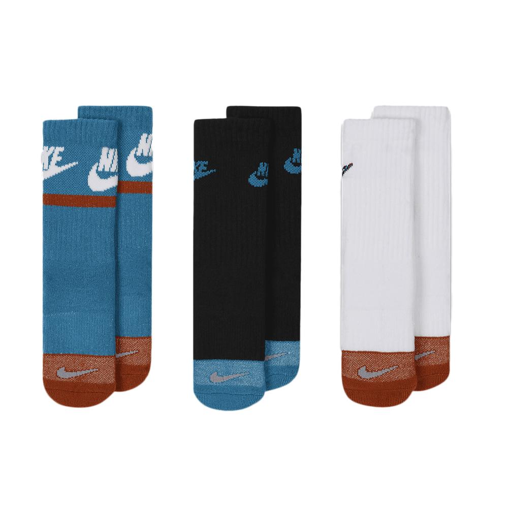 Nike 3x Paires de Chaussettes Bleu/Noir/Blanc Garçon Nike Crew