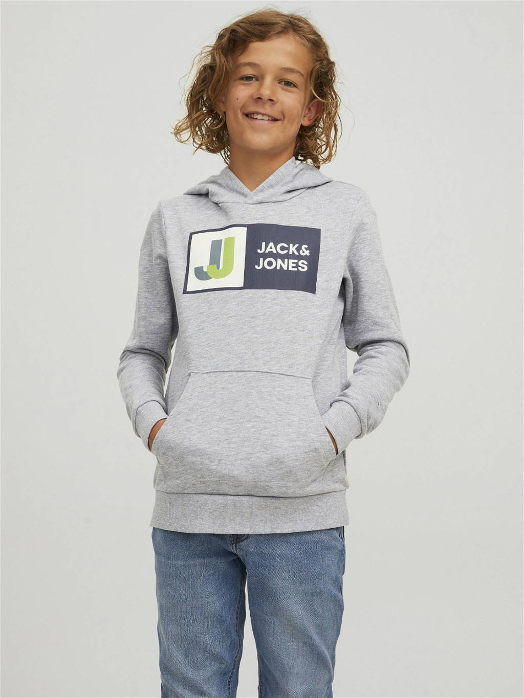 JACK & JONES hoodie JCOLOGAN met logo licht grijs melange