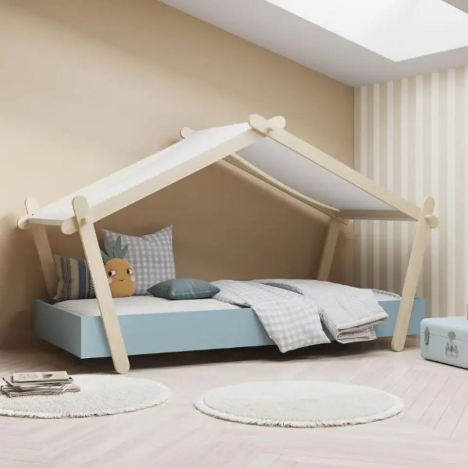 CBA Kinderbed Lodge - 223,2 x 105,5 x 129,7 cm - Blauw-Wit