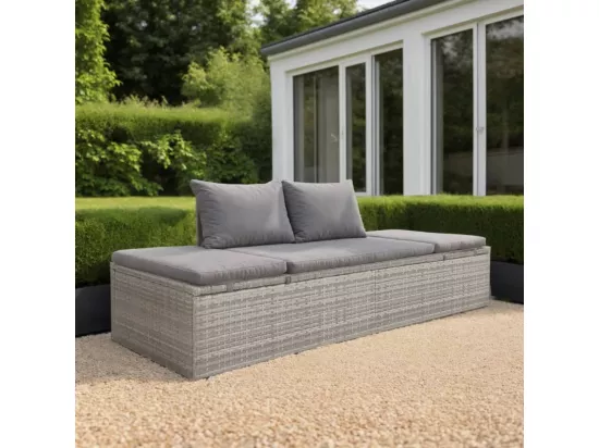 Lit de jardin Gris 195x60 cm Résine tressée