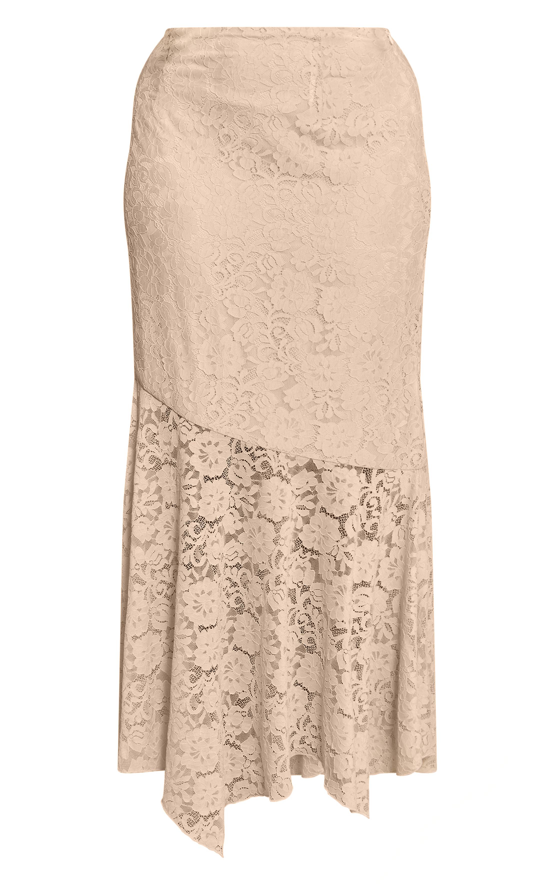 Pale Yellow Jupe Maxi Évasée En Dentelle Crème Beurre Sculptante