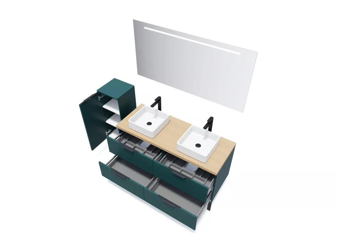 Meuble de salle de bain suspendu 2 vasques à poser 140cm 4 tiroirs Bleu - Soho