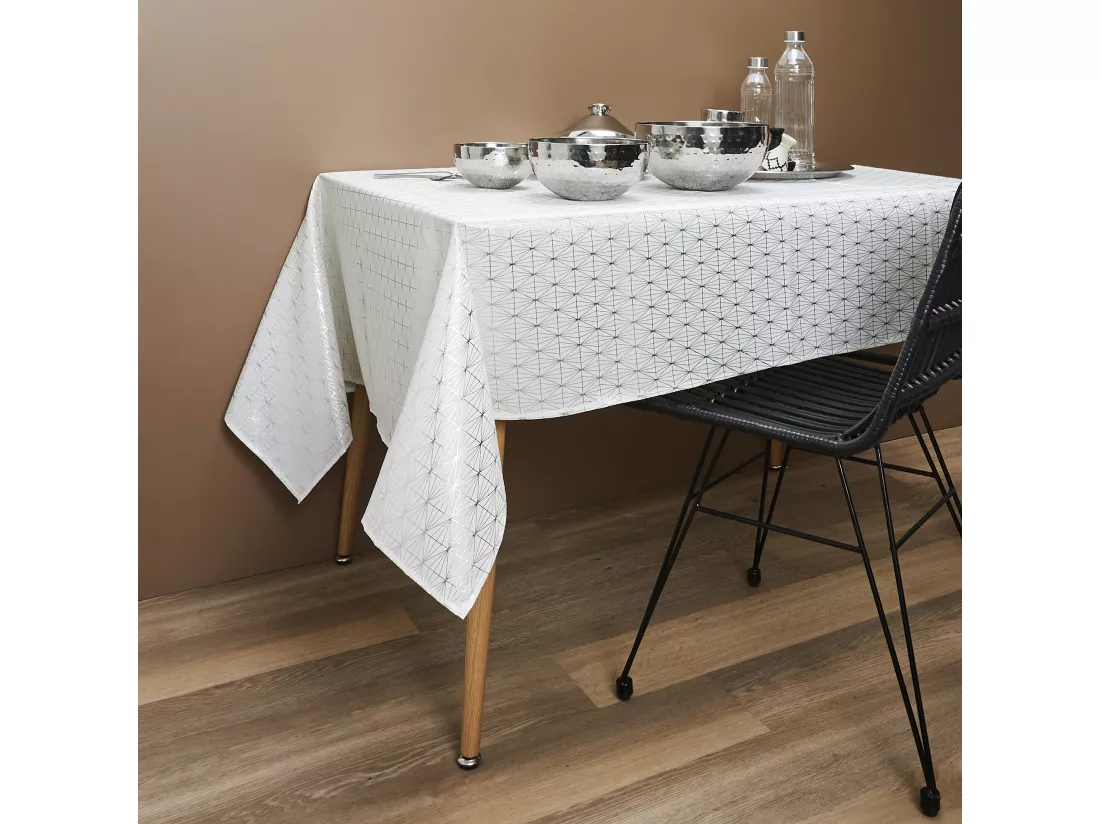 Nappe Motif Geometrique Argente 140x250cm