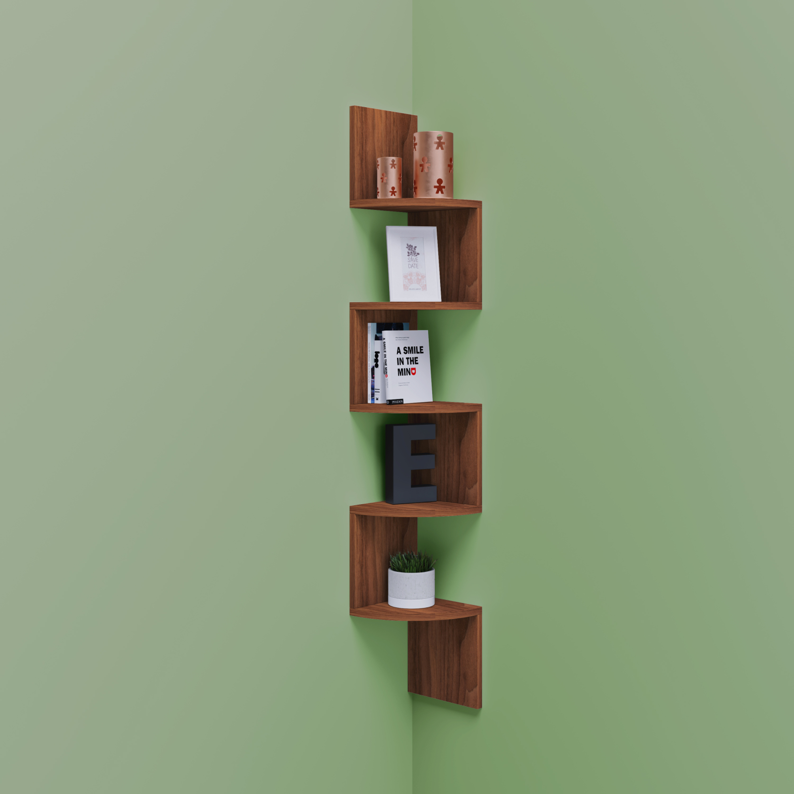 Eckregal MINTIS - Kern-Nussbaum - 5 Ablagen - 123,6 cm