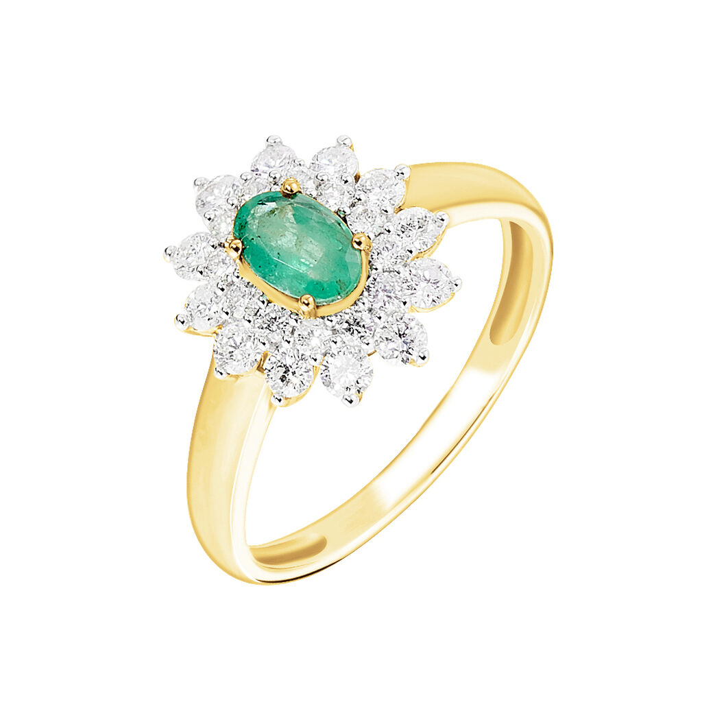 Bague Ivan Or Jaune Emeraude Et Diamant