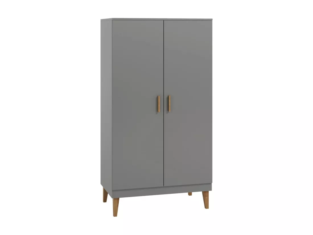 Armoire 2 Portes grise et pieds en bois de chêne Blanka