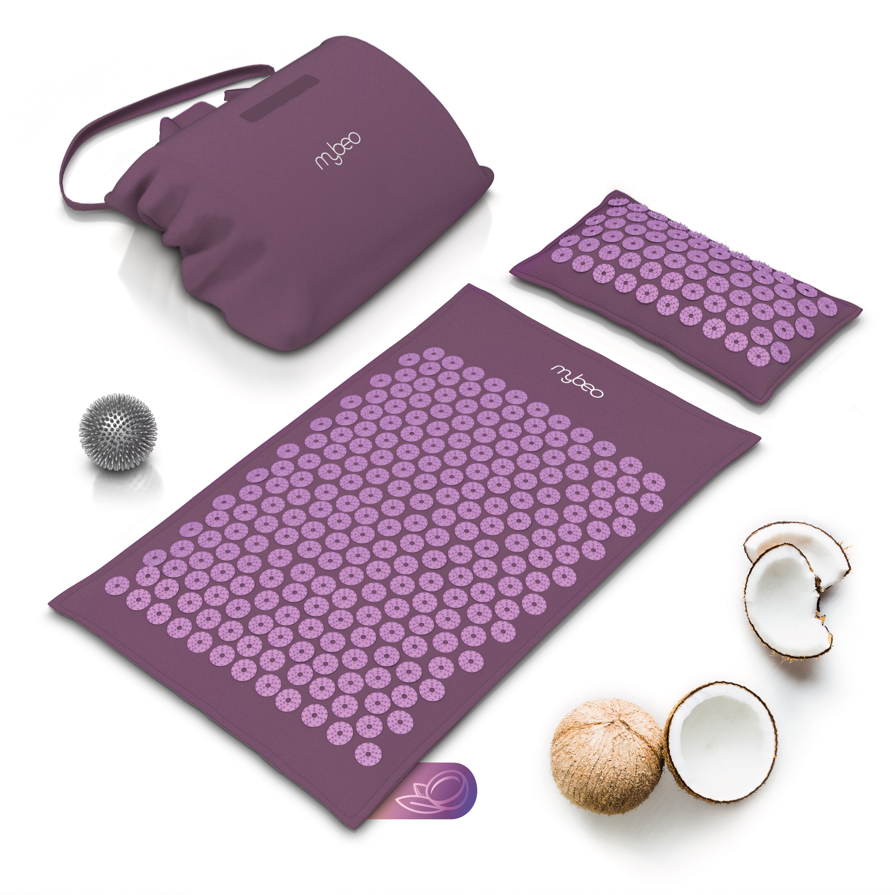 MyBeo Akupressurmatte mit Kissen + Massageball gegen Nacken und Rückenschmerzen, Akupressur Set, 71 x 44cm, Rosa