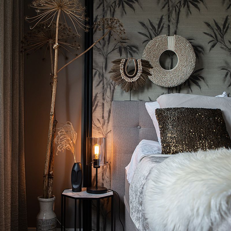 Design tafellamp zwart met smoke glas op standaard - Dome