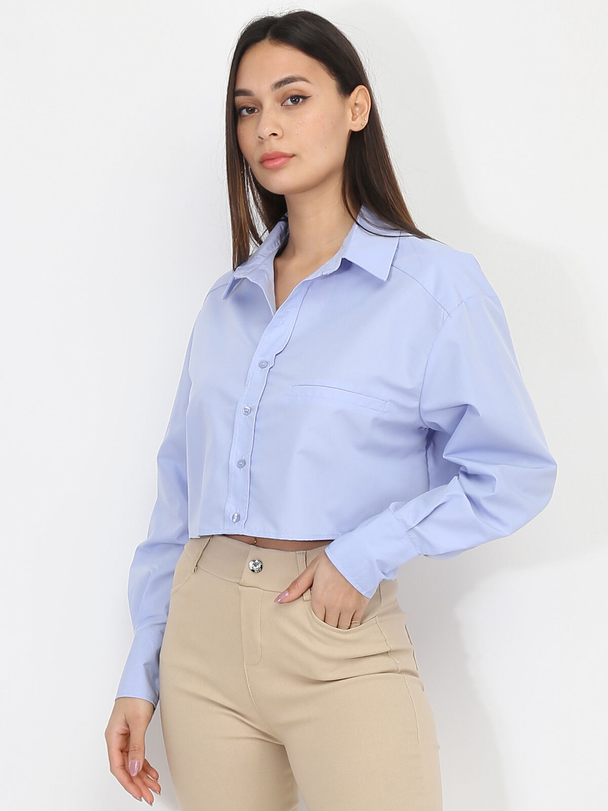 Chemise cropped et ample- Bleu clair