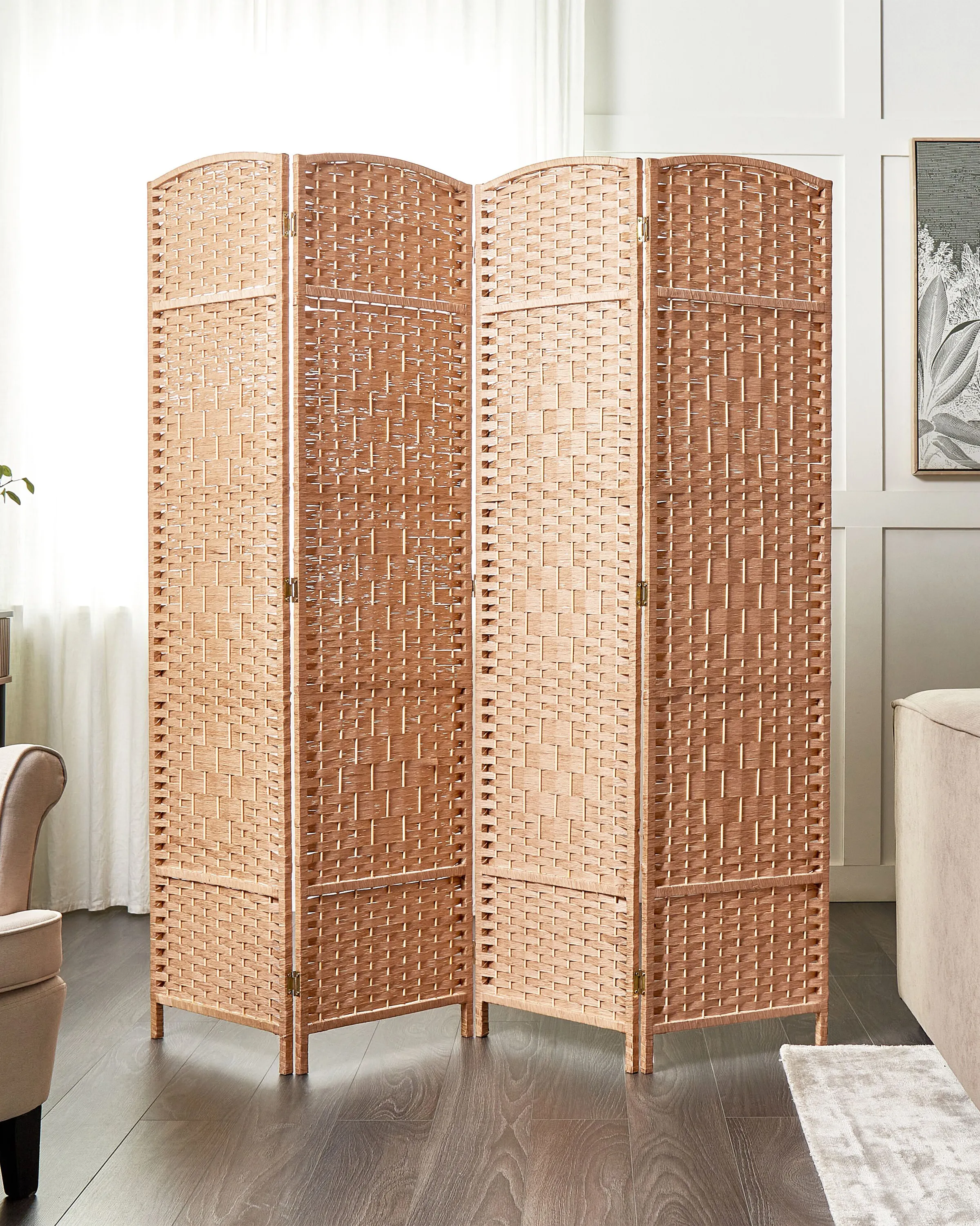 Roomdivider met 4 panelen LAPPAGO Natuurlijk 163 cm 170 cm