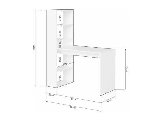 Bureau réversible avec étagère de rangement - L120 cm