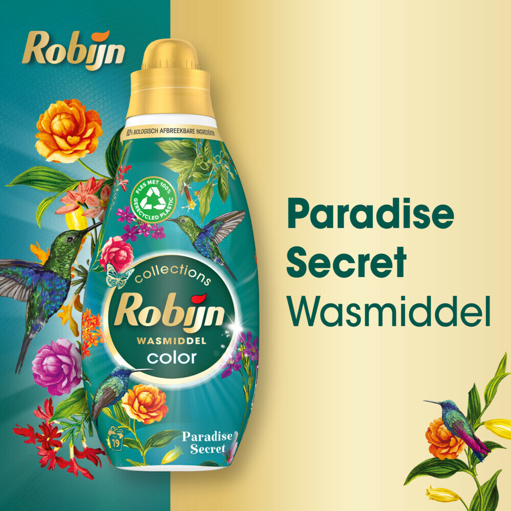 6x Robijn Klein & Krachtig Wasmiddel Color Paradise Secret 19 Wasbeurten665 ml