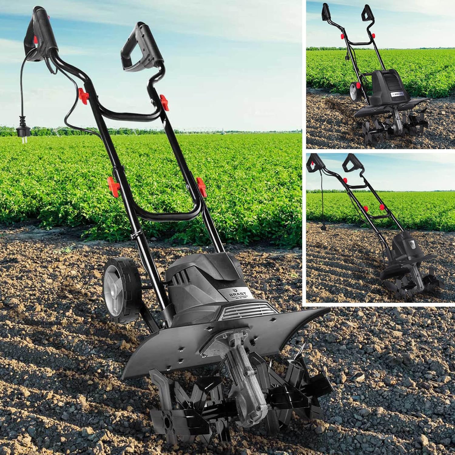 BRAST Motorhacke Gartenfräse Elektro | 1050-1800 Watt | 36-45cm Arbeitsbreite | 4 Modelle | Schutzblech Antiblockierkupplung & Sicherheitsschalter | für kleine bis große Grundstücke | BRE-AF 1200