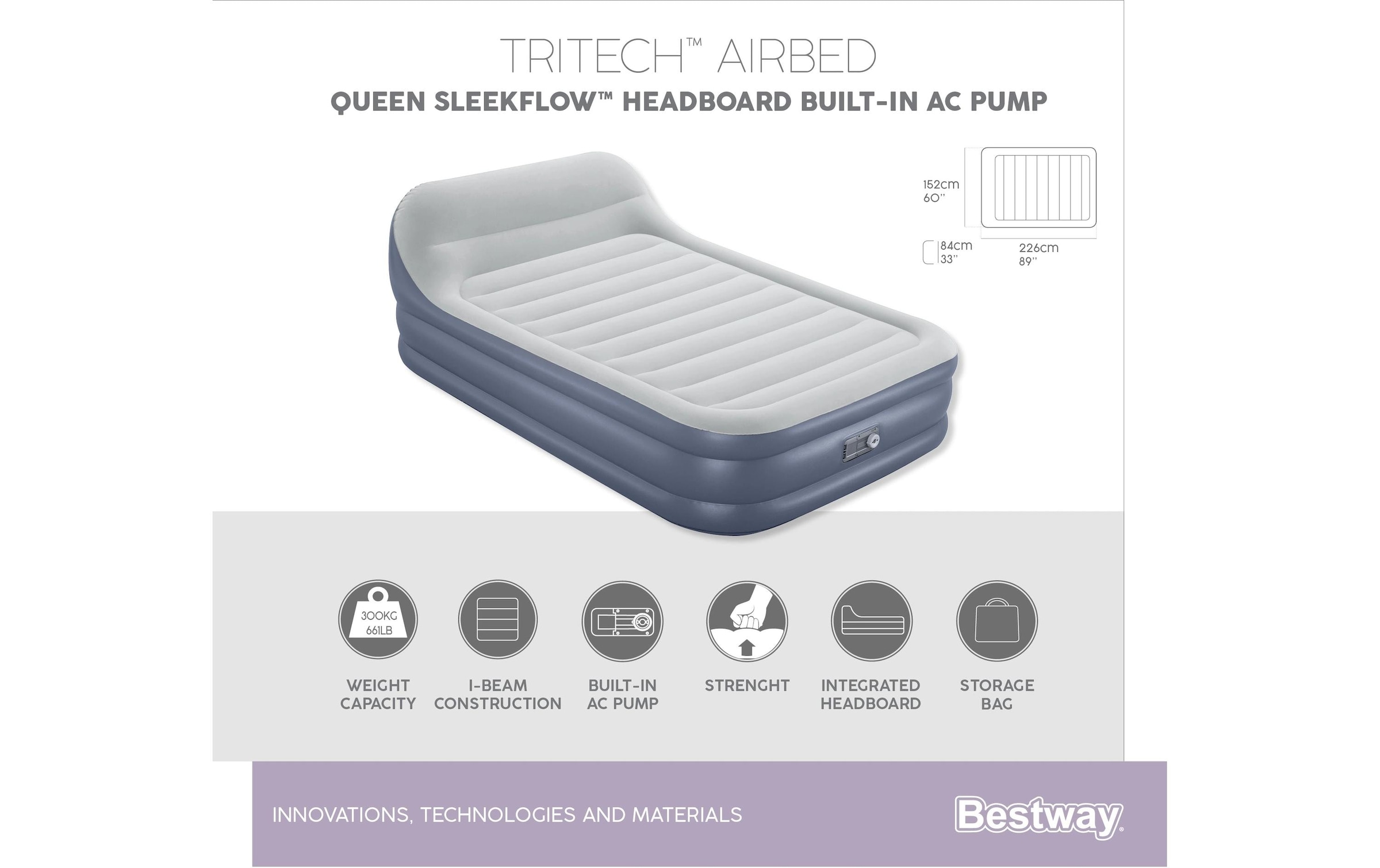 Bestway Luftbett »Tritech Sleekflow Headboard 226 x 152 cm«