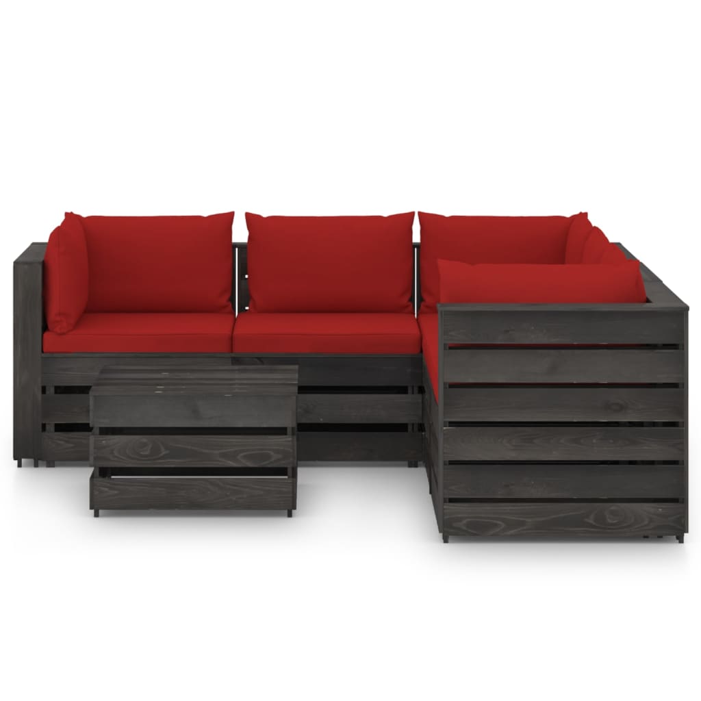 Salon de jardin meuble d'extérieur ensemble de mobilier 6 pièces avec coussins bois imprégné de gris