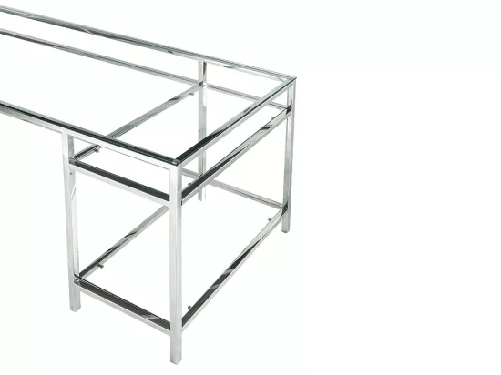 Bureau avec 2 étagères - Verre trempé et acier - Argent - TIZIO de Pascal Morabito
