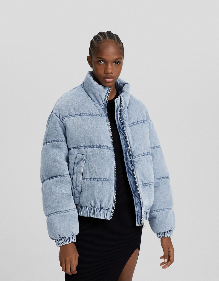 Jaqueta puffer jeans