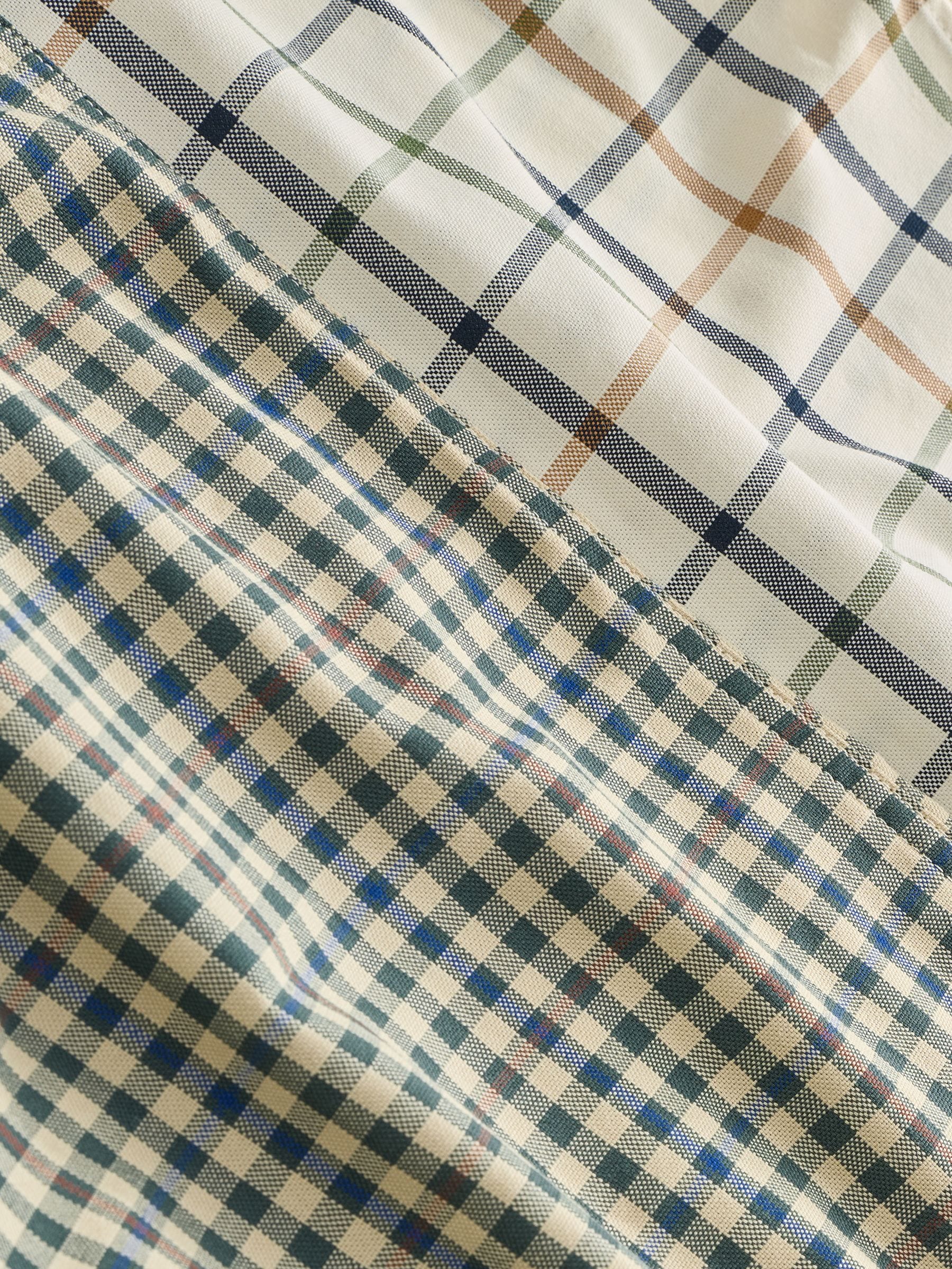 Ecru Tattersall/Neutral Green Gingham - Set van 2 stuks strijkvrije Oxford-overhemden