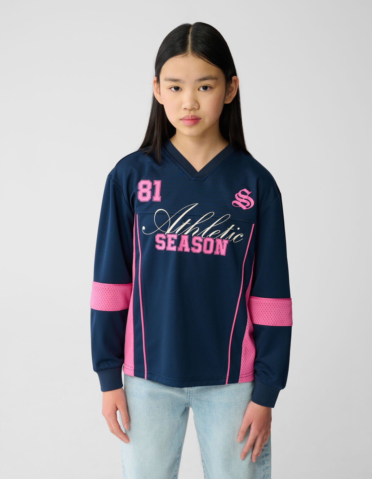 Baseball Mix Longleeve Top Donkerblauw