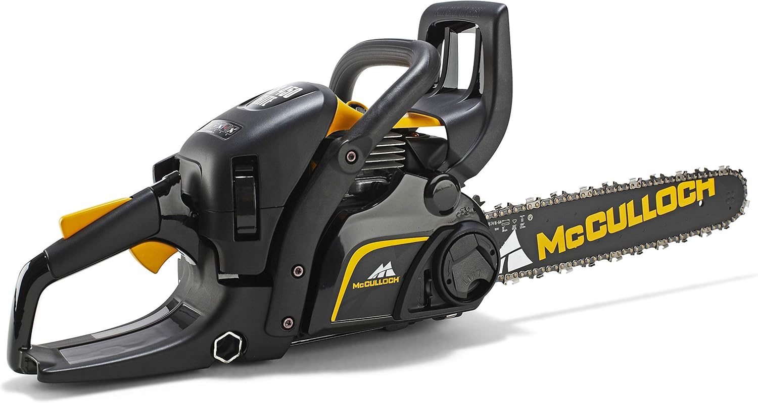 McCulloch Benzin-Kettensäge CS 450 Elite: Motorsäge mit 2000 W Motorleistung, 45 cm Schwertlänge, doppelte Kettenbremse, Start-Stopp-Schalter (Art.-Nr. 00096-66.317.18)