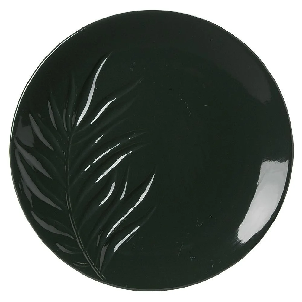 Assiette plate céramique beige ou vert motif feuille ø26,5 cm
