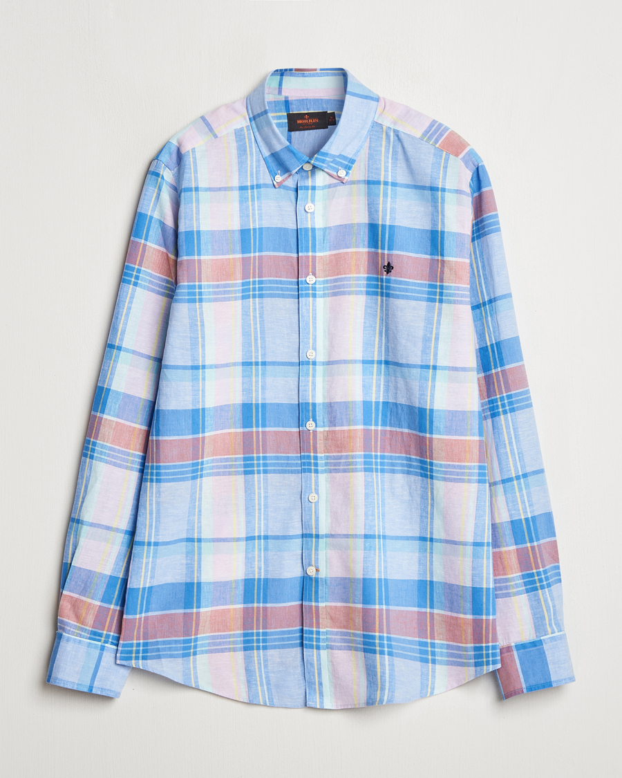 Morris Happy Linen Checked Shirt Blue