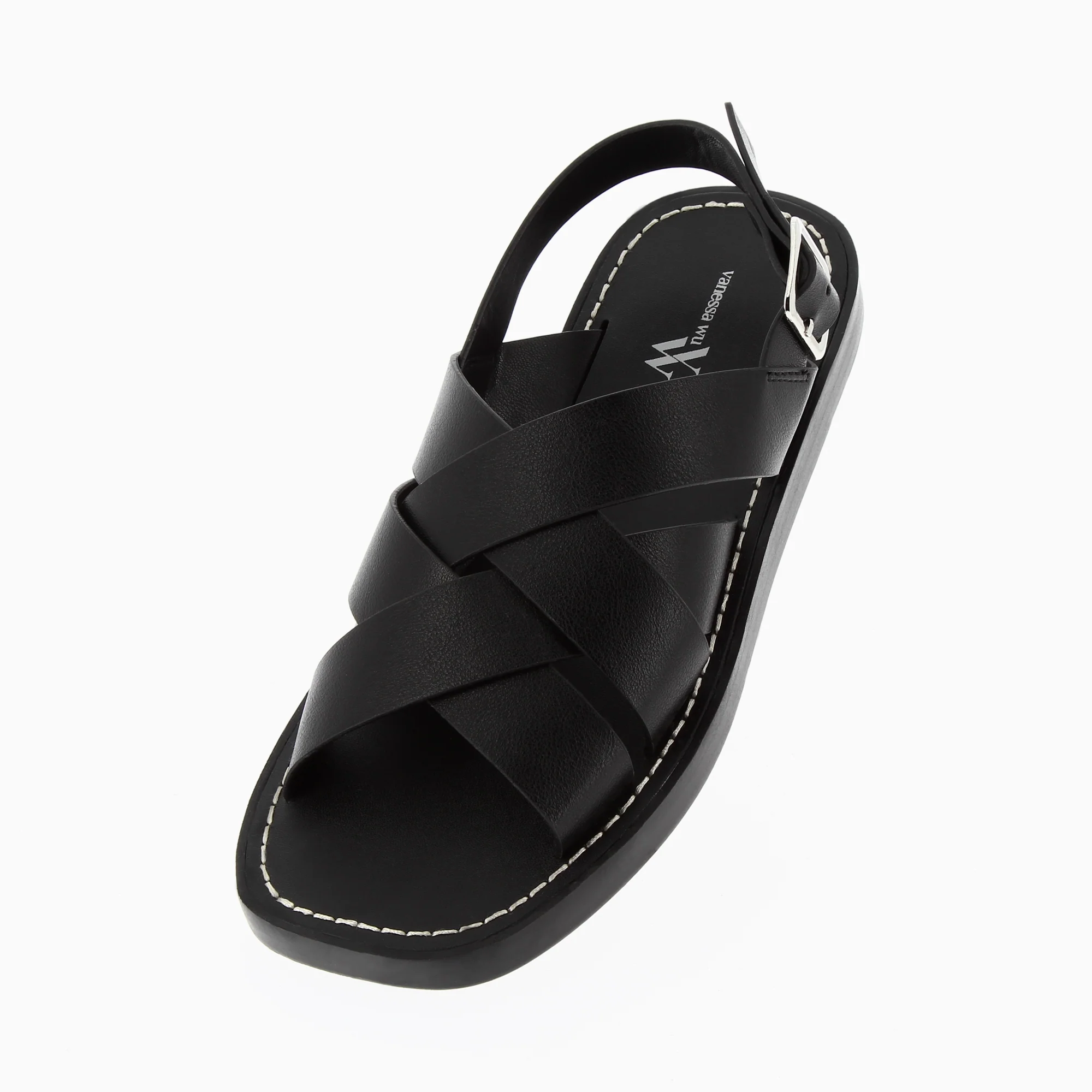 Sandales plates-Sandales Terry noires à brides croisées