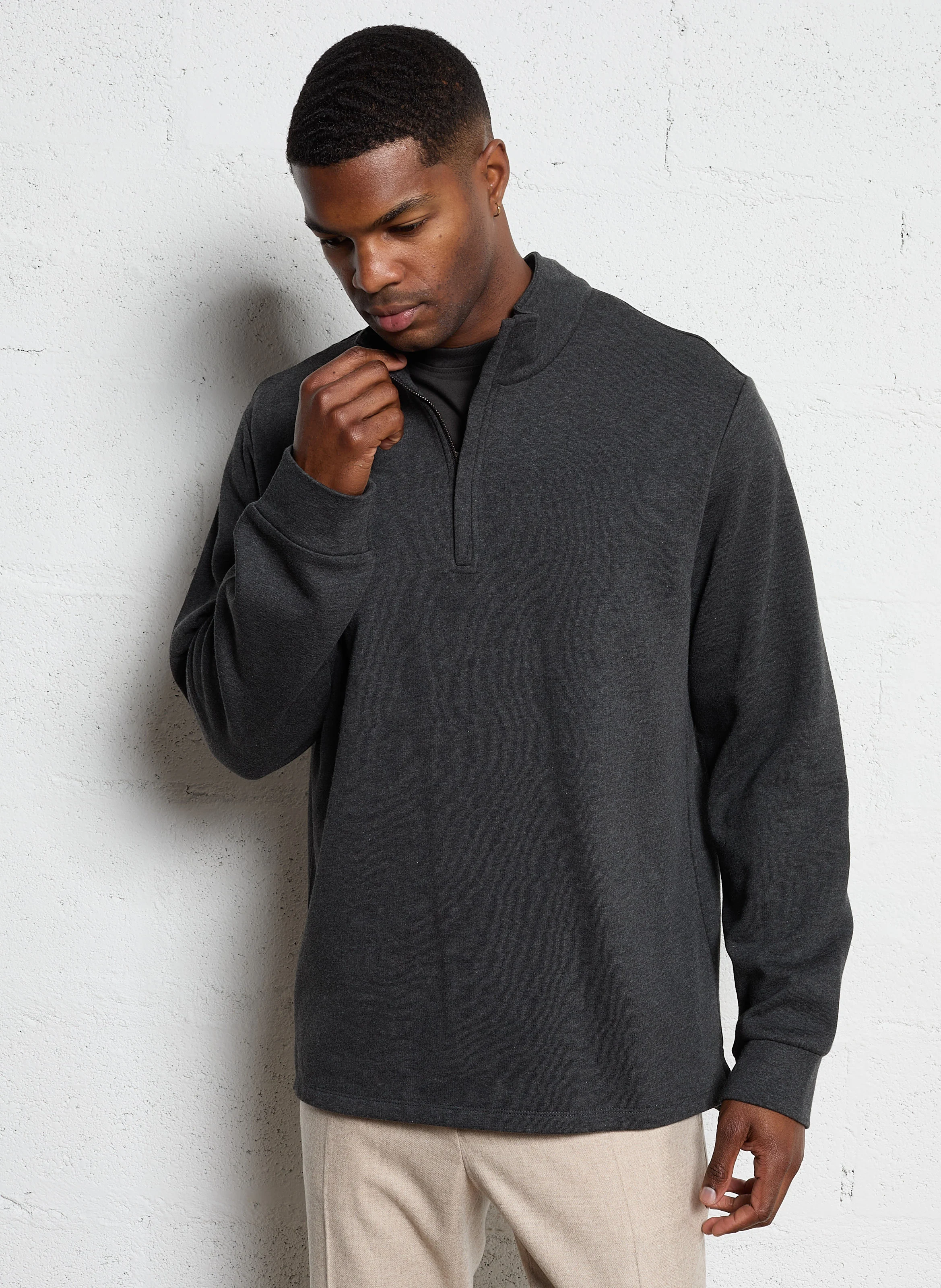 Sweat col camionneur en coton mélangé | Gris