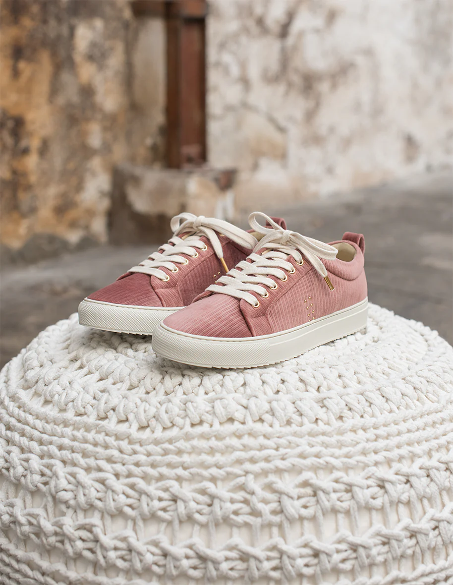 Baskets basses Brigitte - Velours Côtelé Rose