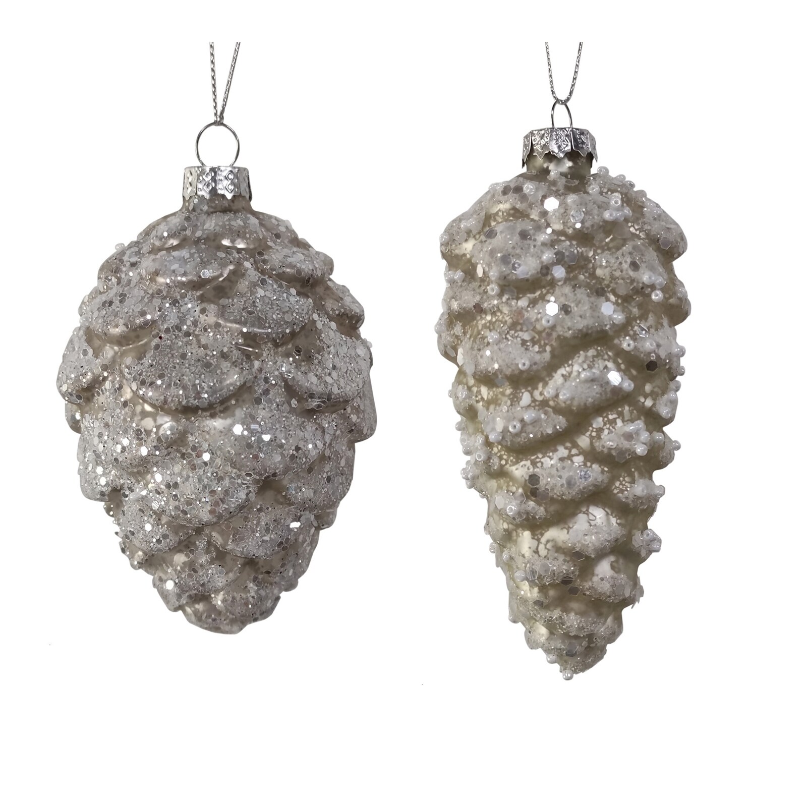 HTI-Living Weihnachtsbaumbehang 2er Set Zapfen Weiß Glitzer