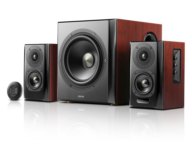 Edifier Regallautsprecher Paar S350DB mit Subwoofer Braun Aktive 2.1 Lautsprecher mit Subwoofer und Bluetooth