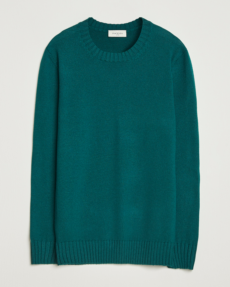 Piacenza Cashmere Brushed Wool Crew Neck Dark Green