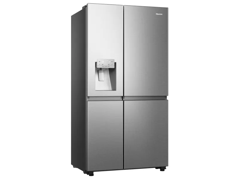 Hisense RS818N4TIC, Fritstående, Amerikansk dør, Rustfrit stål, Berøring, LED, På døren