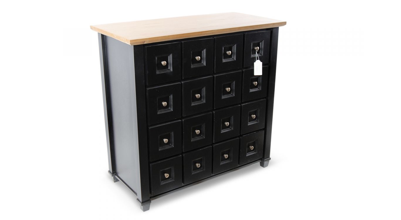 Bahut grainetier 16 tiroirs bois noir 100x49x95,5cm - bois-mdf