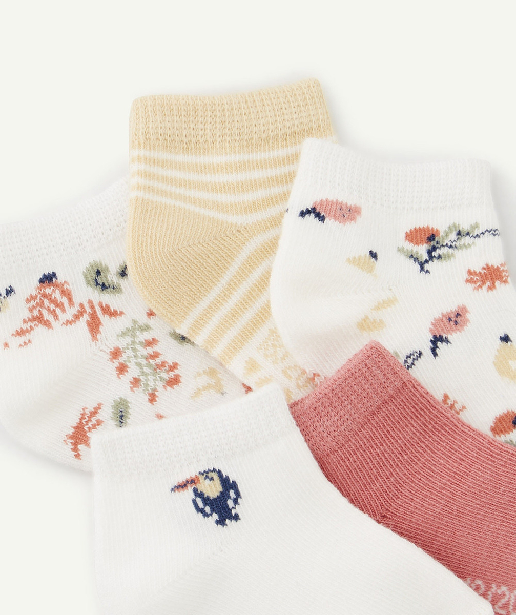 LOT DE 5 SOCQUETTES BÉBÉ FILLE ROSE IMPRIMÉ ET AVEC RAYURES
