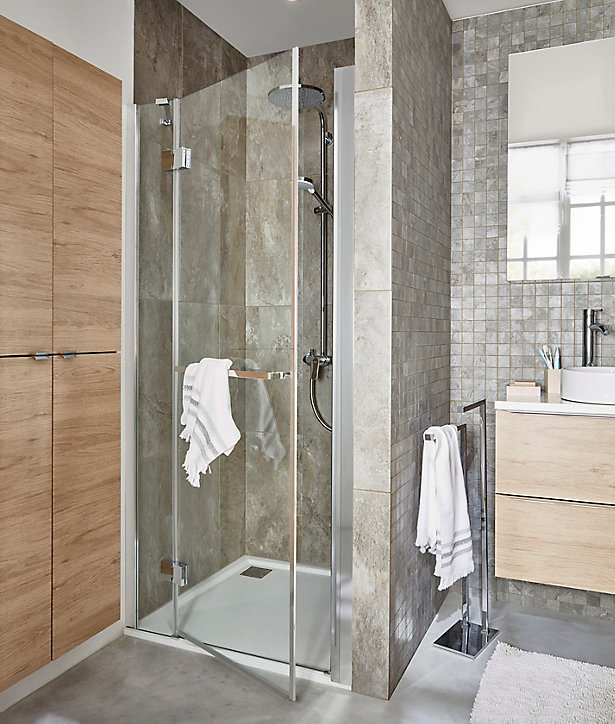 Porte de douche semi pivotante GoodHome Naya transparent 90 cm