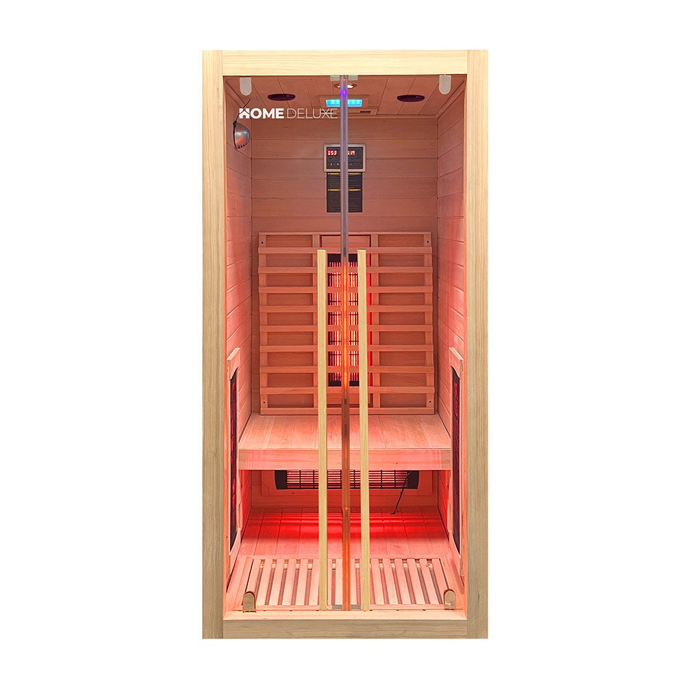 Home Deluxe – SONORA S Infraroodcabine – 90 x 90 x 190 cm – voor 2 personen, 4 full-spectrumstralers, hout: hemlock | Infraroodsauna, sauna, warmtecabine, infrarood
