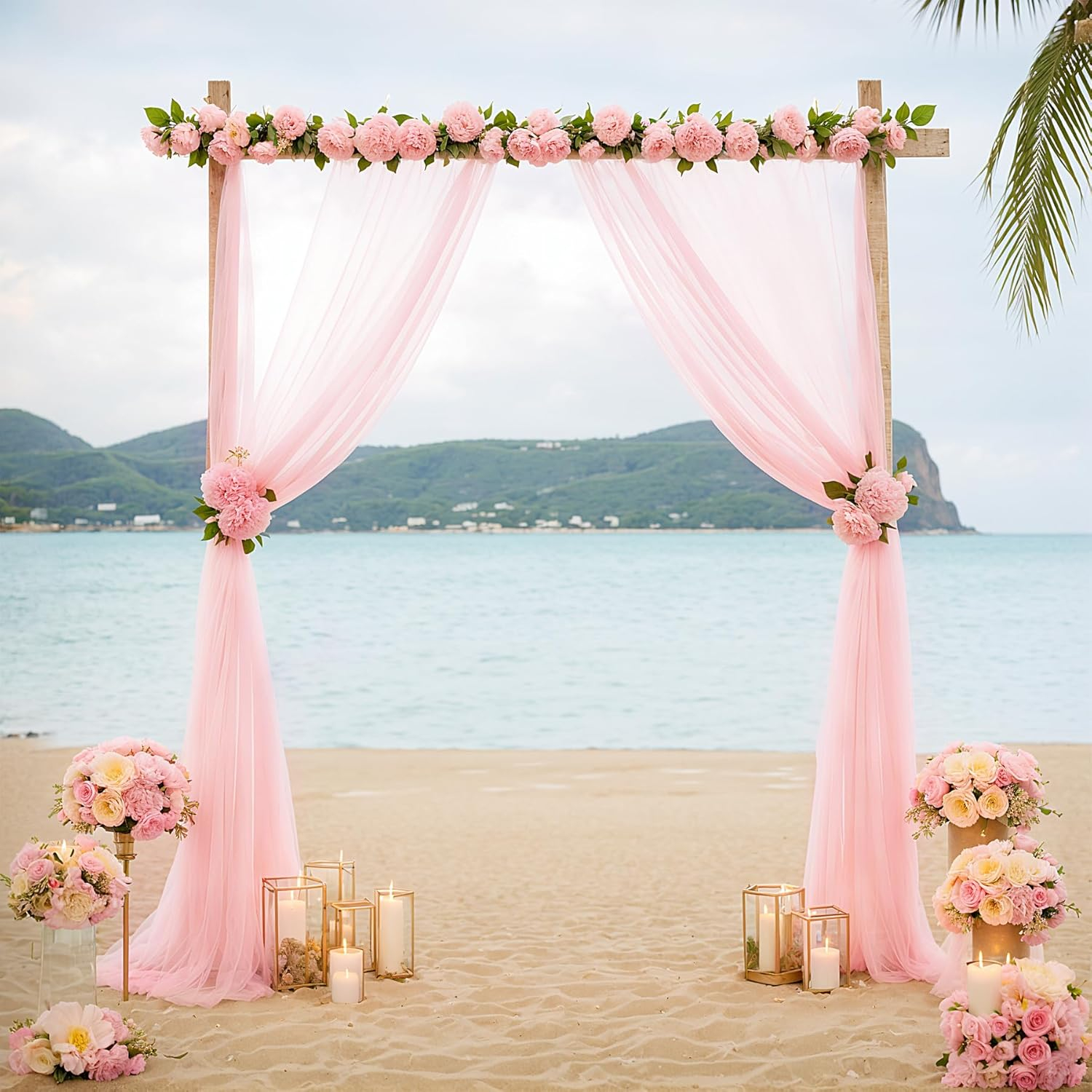 (2er Set) 550x75cm Polyester Hochzeit Vorhang Drapierstoff für Hochzeitsbogen Freihand Deko Gardine Party Foto Requisite - Rosa