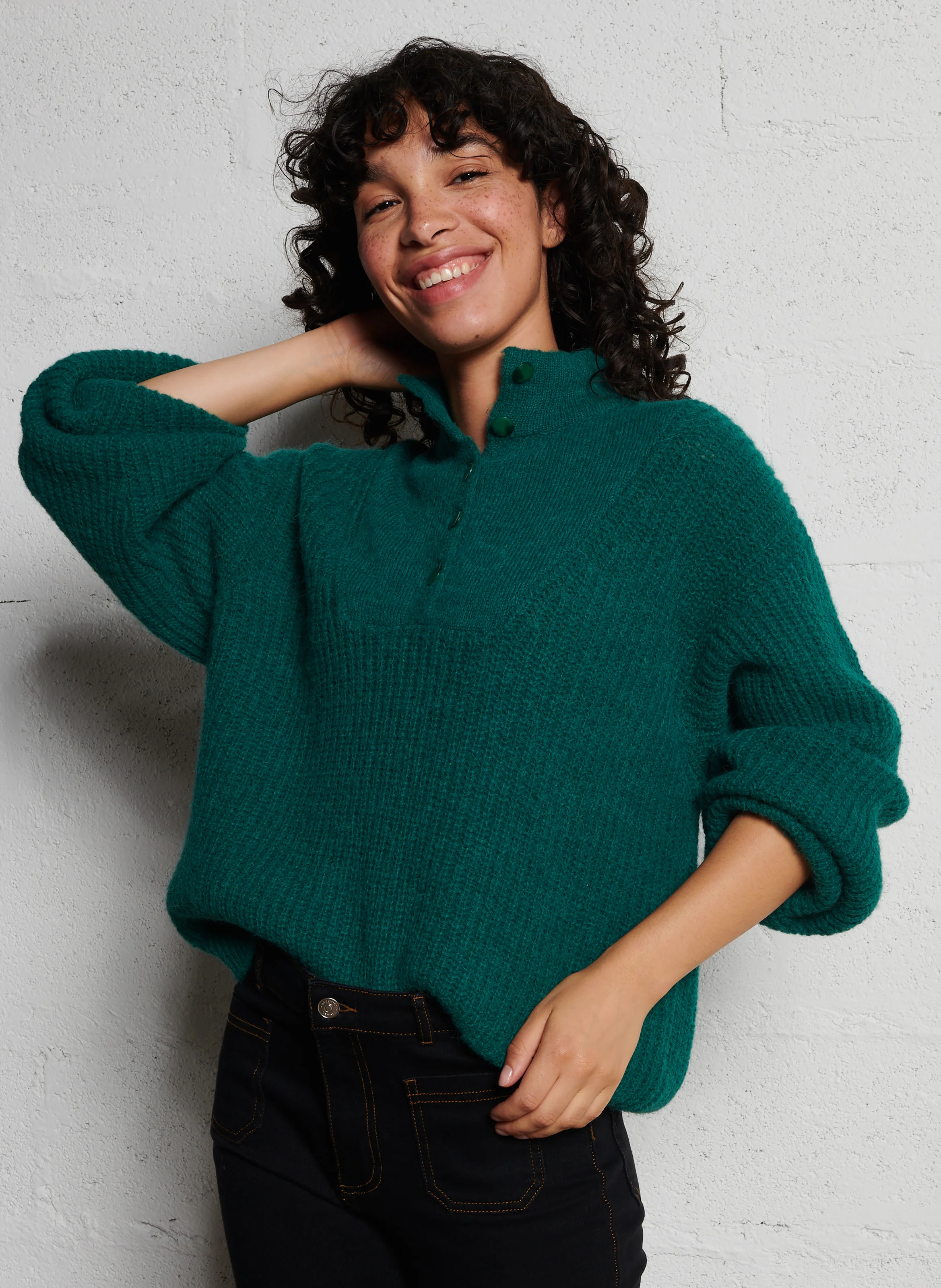 ANNA - Pull col camionneur en laine mélangée | Vert