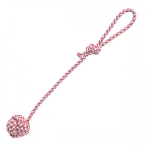 Bola rosa para cachorro com puxador de nó duplo