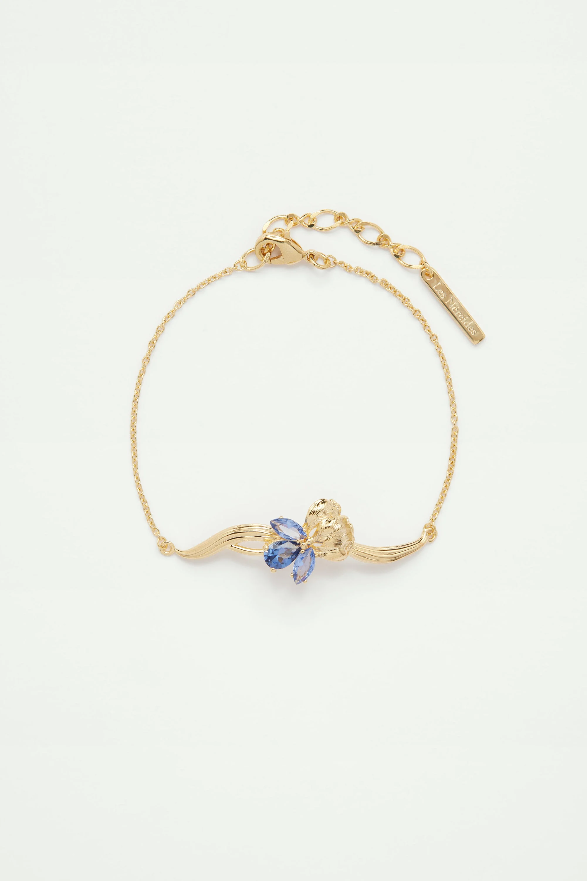 Bracelet fin iris doré et cristal bleu | Bleu