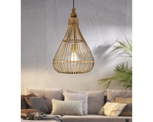 Hanglamp, 1-lichts, HxØ 110x35 cm, zwart/naturel, 49772