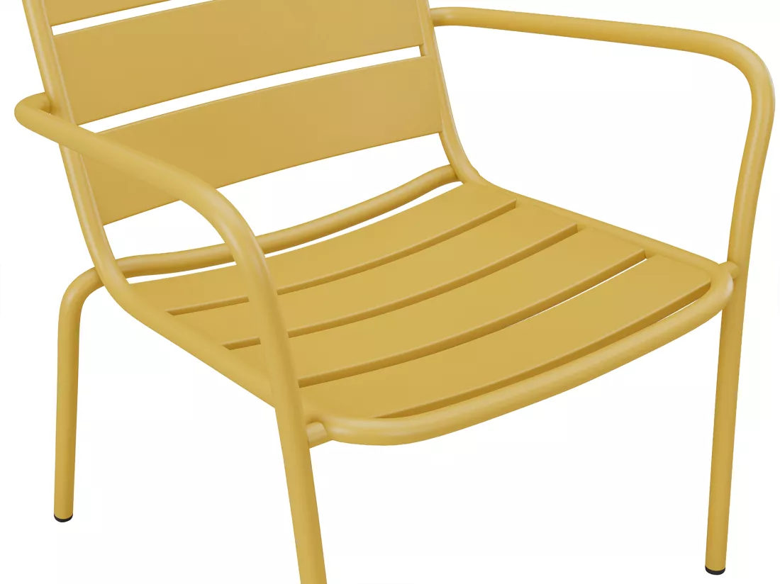 Salon de jardin en métal - 2 fauteuils bas empilables et tables gigognes - Jaune moutarde - MIRMANDE de MYLIA