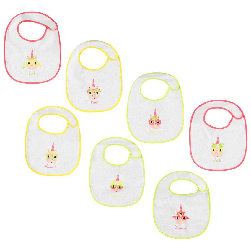 Lot de 7 bavoirs en éponge motif licorne - Blanc