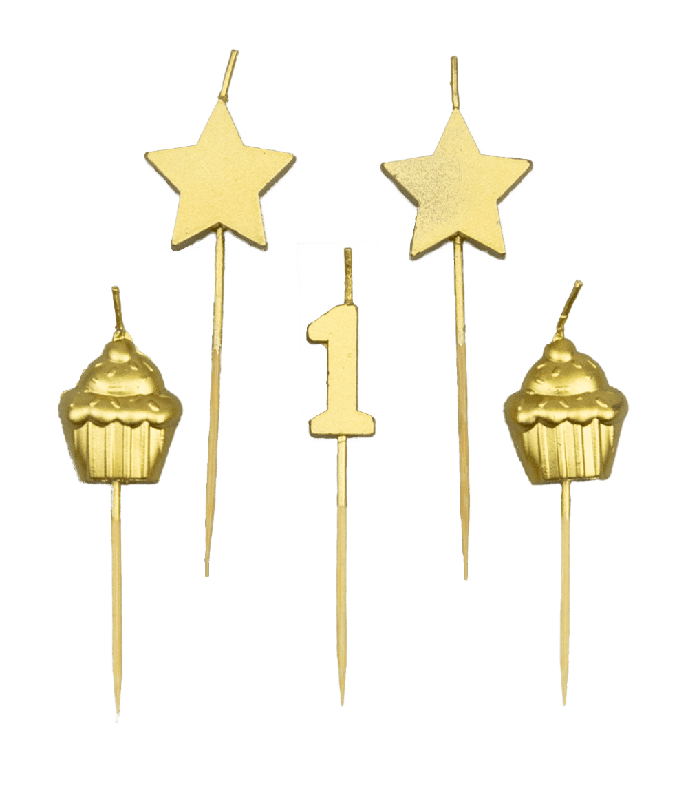 Kaarsjes 1 Jaar Cupcake Goud 17,5cm