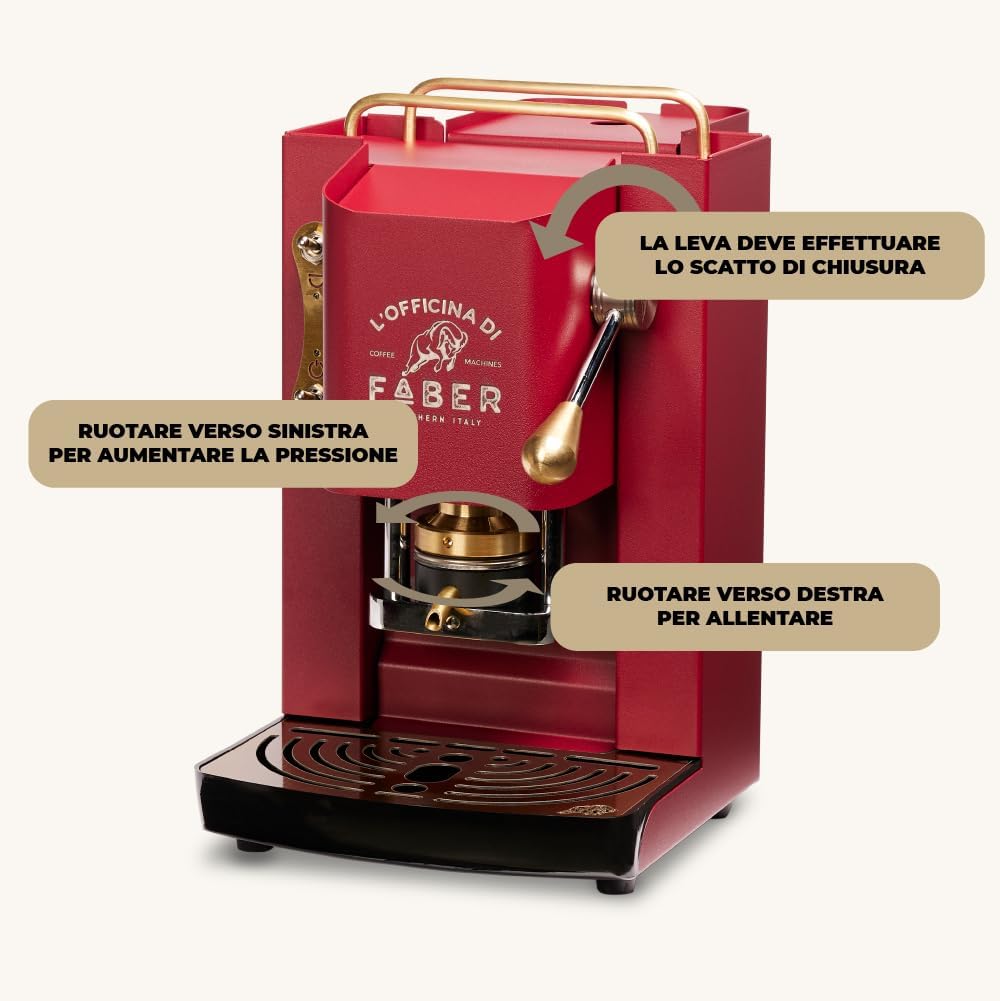 FABER COFFEE MACHINES | Modèle Pro Total Inox Deluxe | Machine à café à dosettes ese 44mm | Pressacialda en laiton réglable | électrovanne de série (laiton)