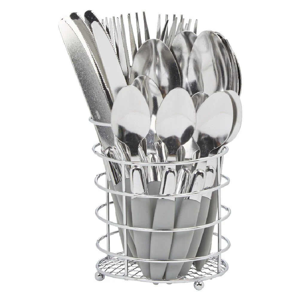 Ménagère 24 pièces gris et son panier