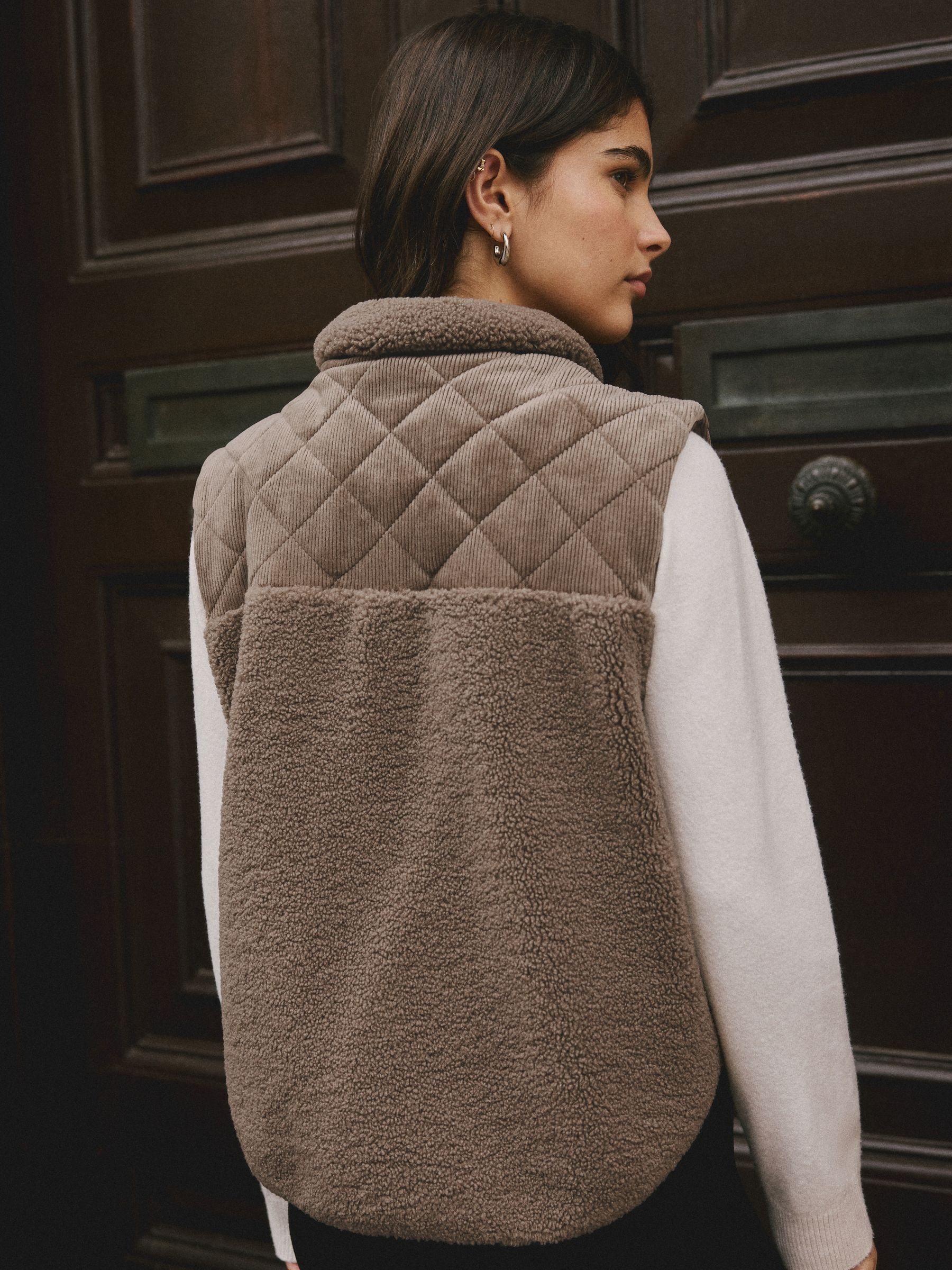 Nertsgrijs/bruin - Cord Borg Mix Zip Through Gilet