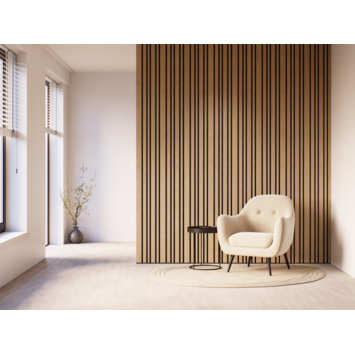 Kleurstaal lattenwand Decowall Acoustic Blend naturel eiken 30x25cm