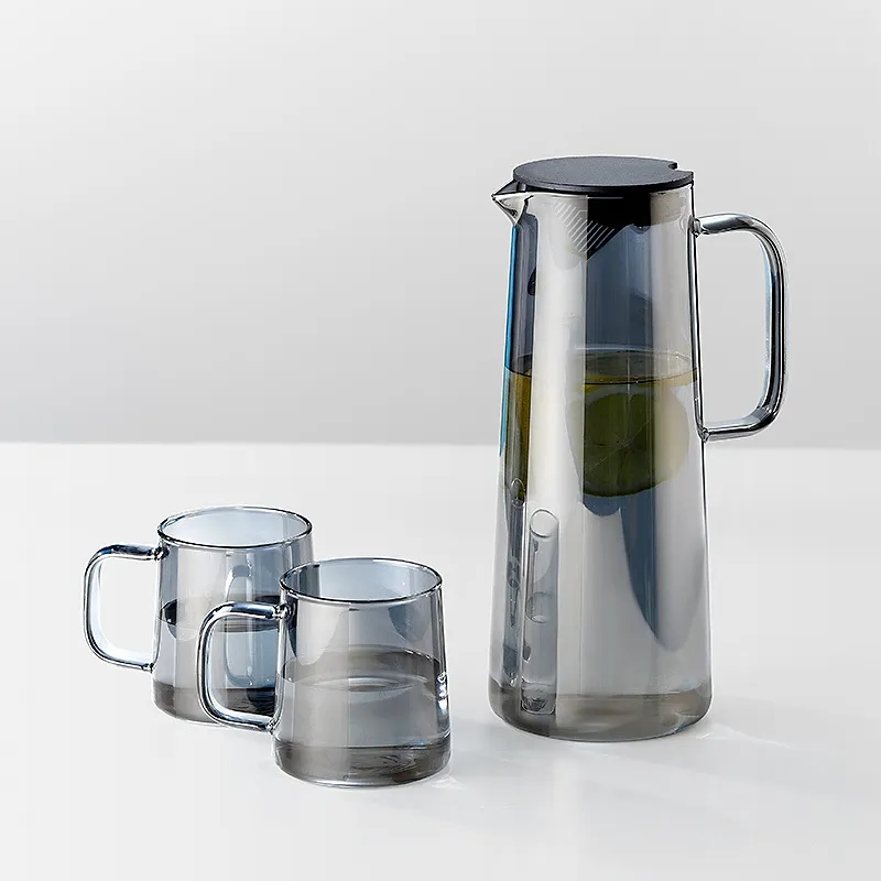 (1.8l) Glas Karaffe Trink Krug Wasser / Ice Tea Kanne mit Sieb   Deckel - Grau
